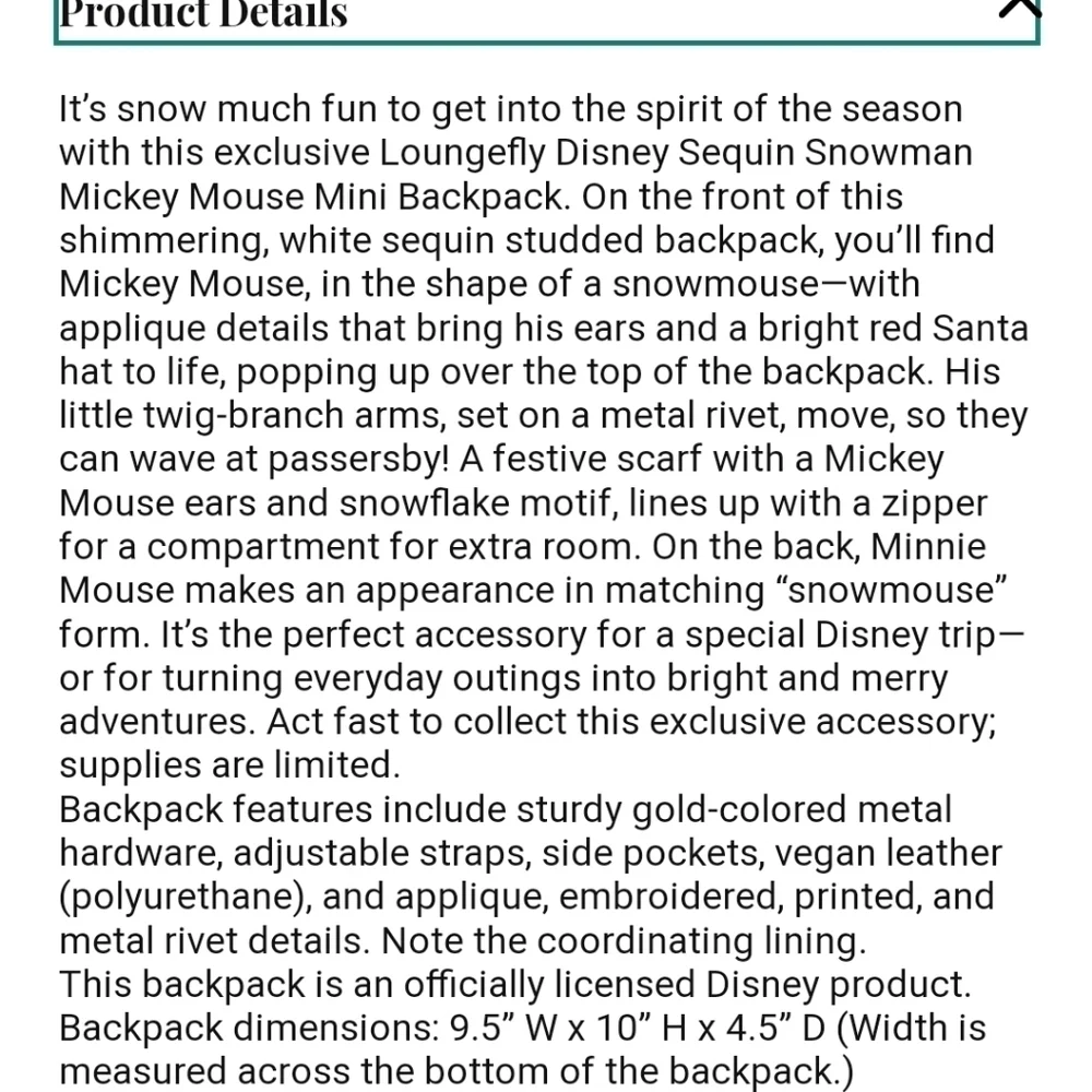 Loungefly Mickey Mouse Disney Sequin Snowman Mini Backpack NEW